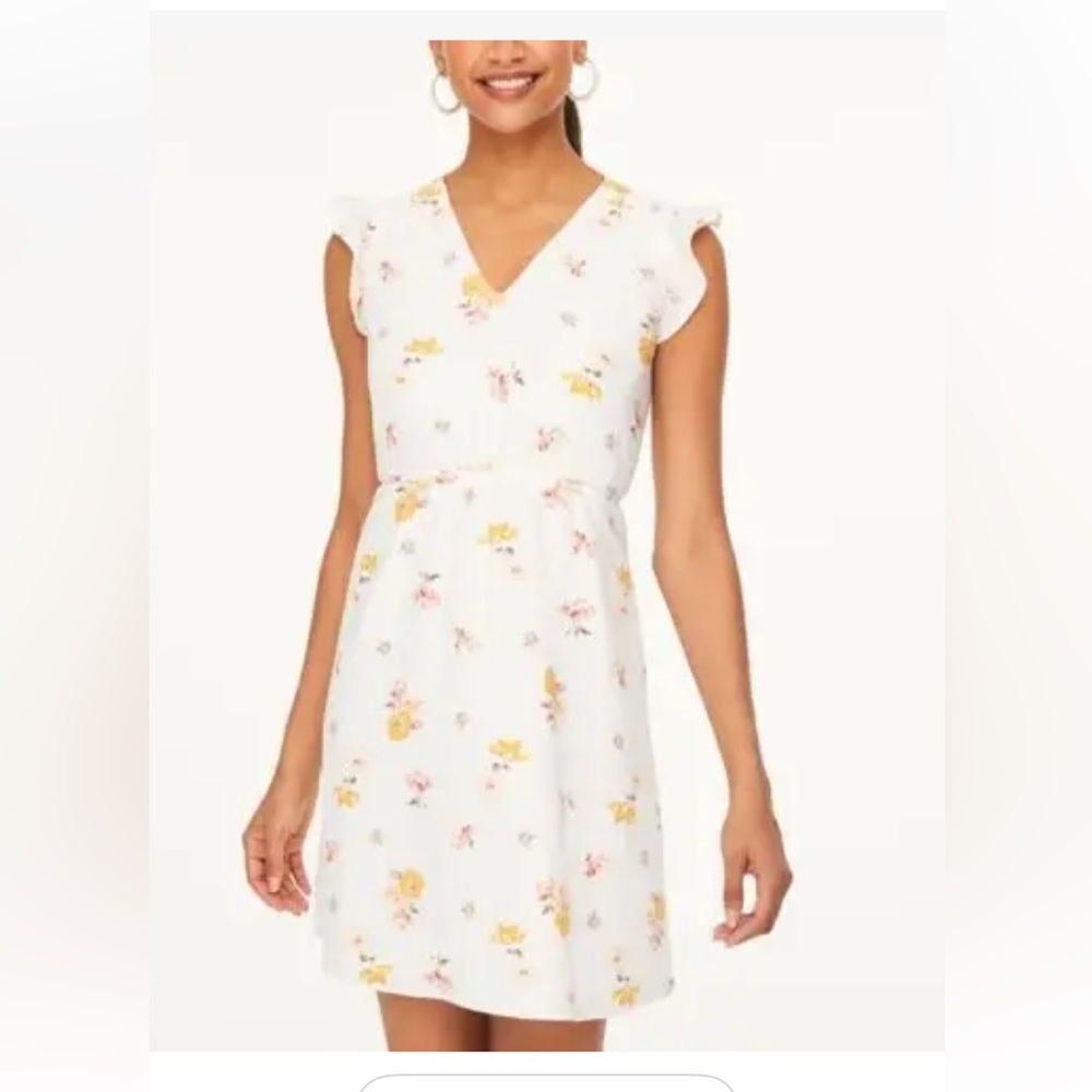 LOFT Orange Yellow Sundress with Flutter Sleeves